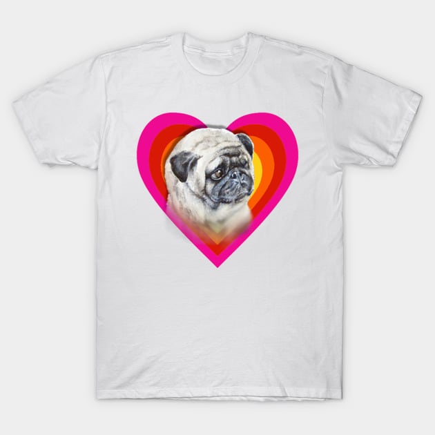 Rainbow super cute pug on a heart T-Shirt by StudioFluffle